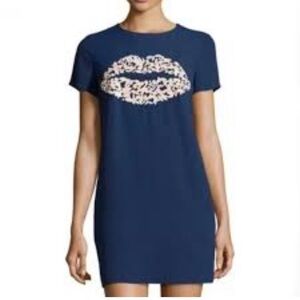 Cece Cynthia Steffe Blue Embroidered Lip Mini Dress women 8 vacation beach boho